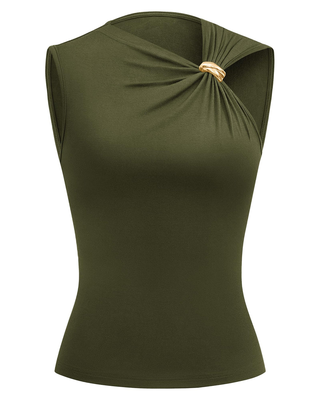 FreshPretty Spring Tops for Women Asymmetrical Neck Sleeveless Going Out Summer Outfits Casual Ruched Y2k Tank Top Clothes
