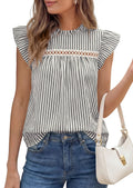 PRETTYGARDEN Striped Shirt Womens Summer Tops  Spring Business Casual Work Dressy Crochet Lace Ruffle Cap Sleeve Blouse