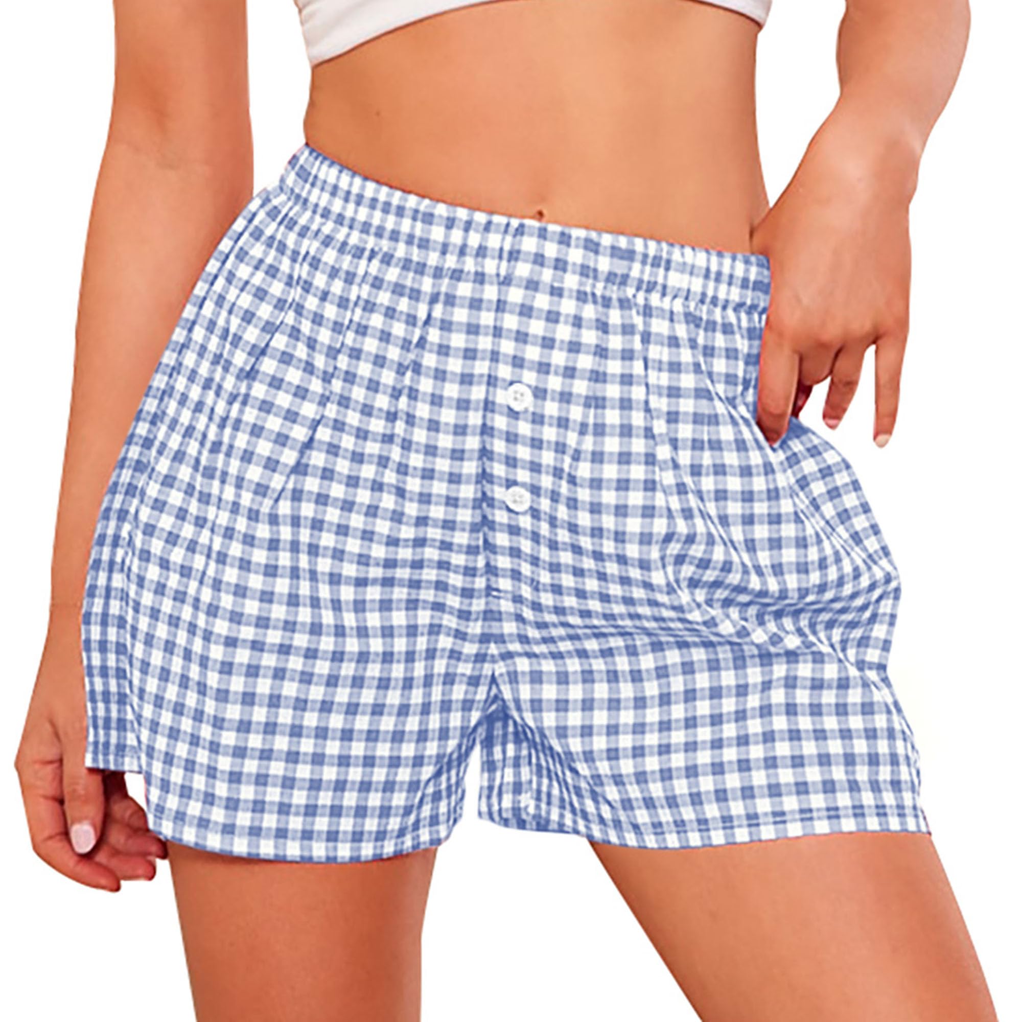PRETTYGARDEN Womens Shorts Boxers Summer Gingham Pajama Lounge Sleep Y2K Plaid Pj Shorts Beach Bottoms