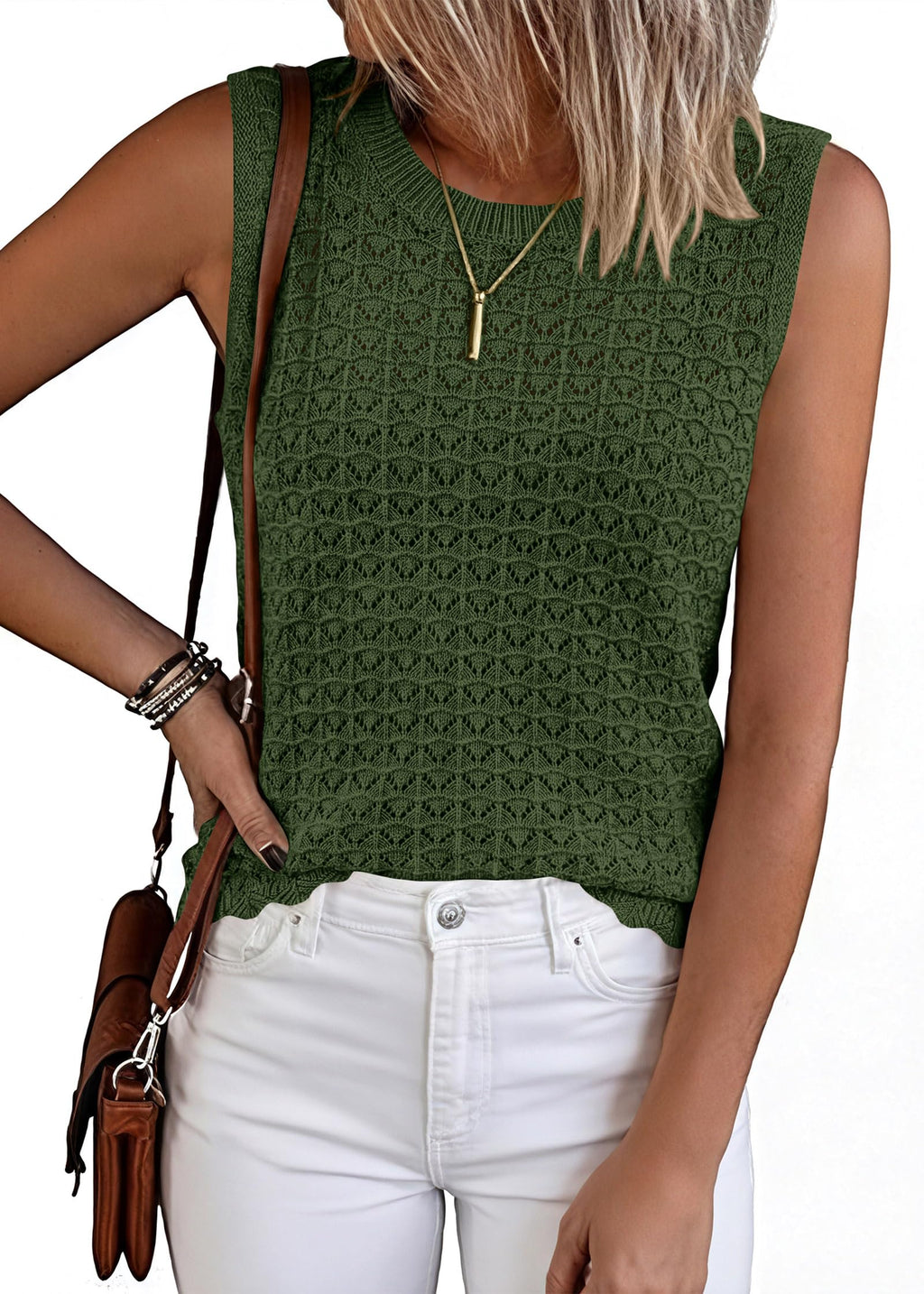 FreshPretty Sweater Vest Women Crochet Tank Tops Spring Summer Sleeveless Knit Pullover Beach Cover Up Vacation Outfits