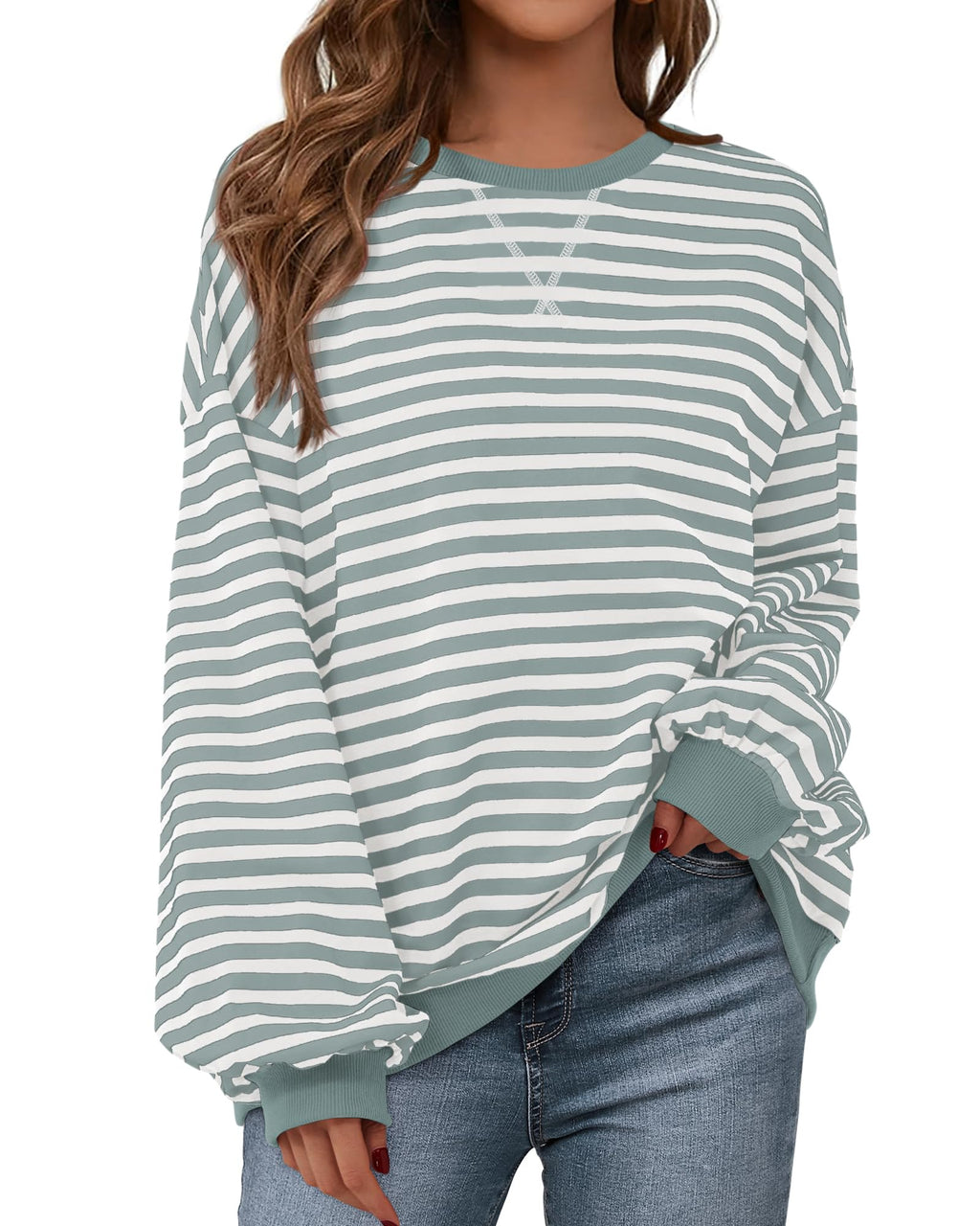 BTFBM Sweatshirt For Women Summer Crewneck Long Sleeve Oversized Striped Pullover Tops Y2K Clothes Workout Shirt