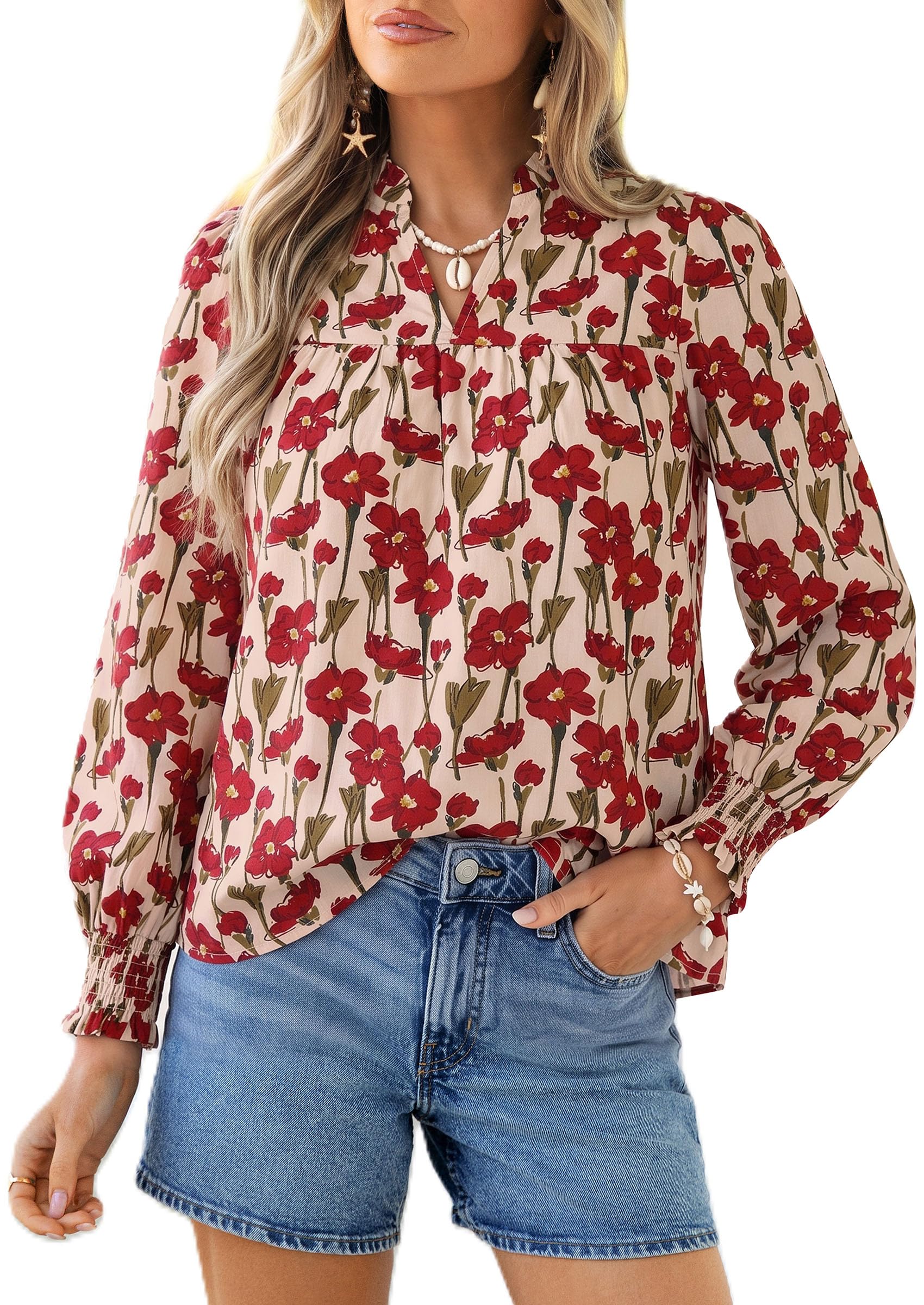 PRETTYGARDEN Women's Boho Floral Blouses Dressy Casual