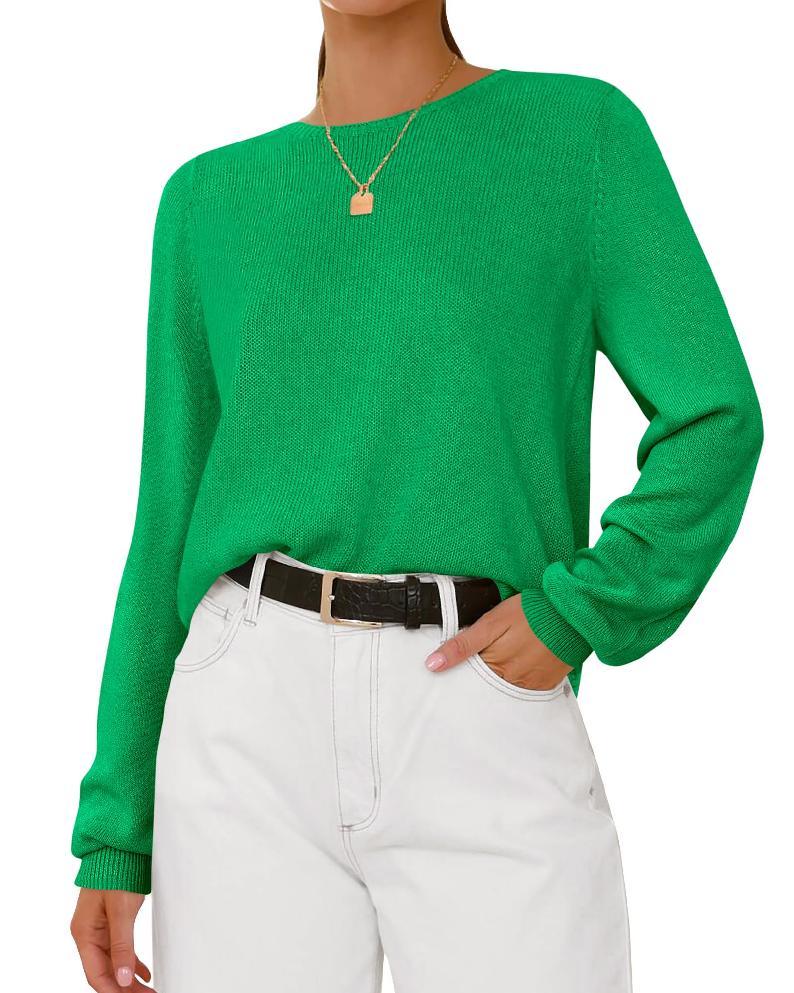BTFBM Womens Long Sleeve Crew Neck Sweaters Spring Casual Classic Soft Loose Fit Basic Pullover Jumper Knit Top