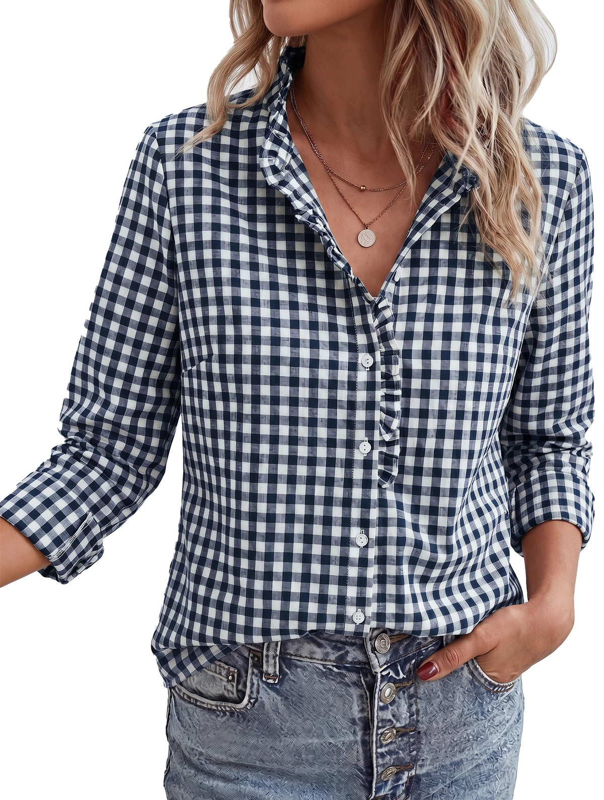 PRETTYGARDEN Womens Long Sleeve Button Down Shirts | Soft Cotton Fabric, Fashion Plaid Shirt, Basic Collared V Neck, Work Business Casual Blouses, 2026 Fall Trendy Outfits