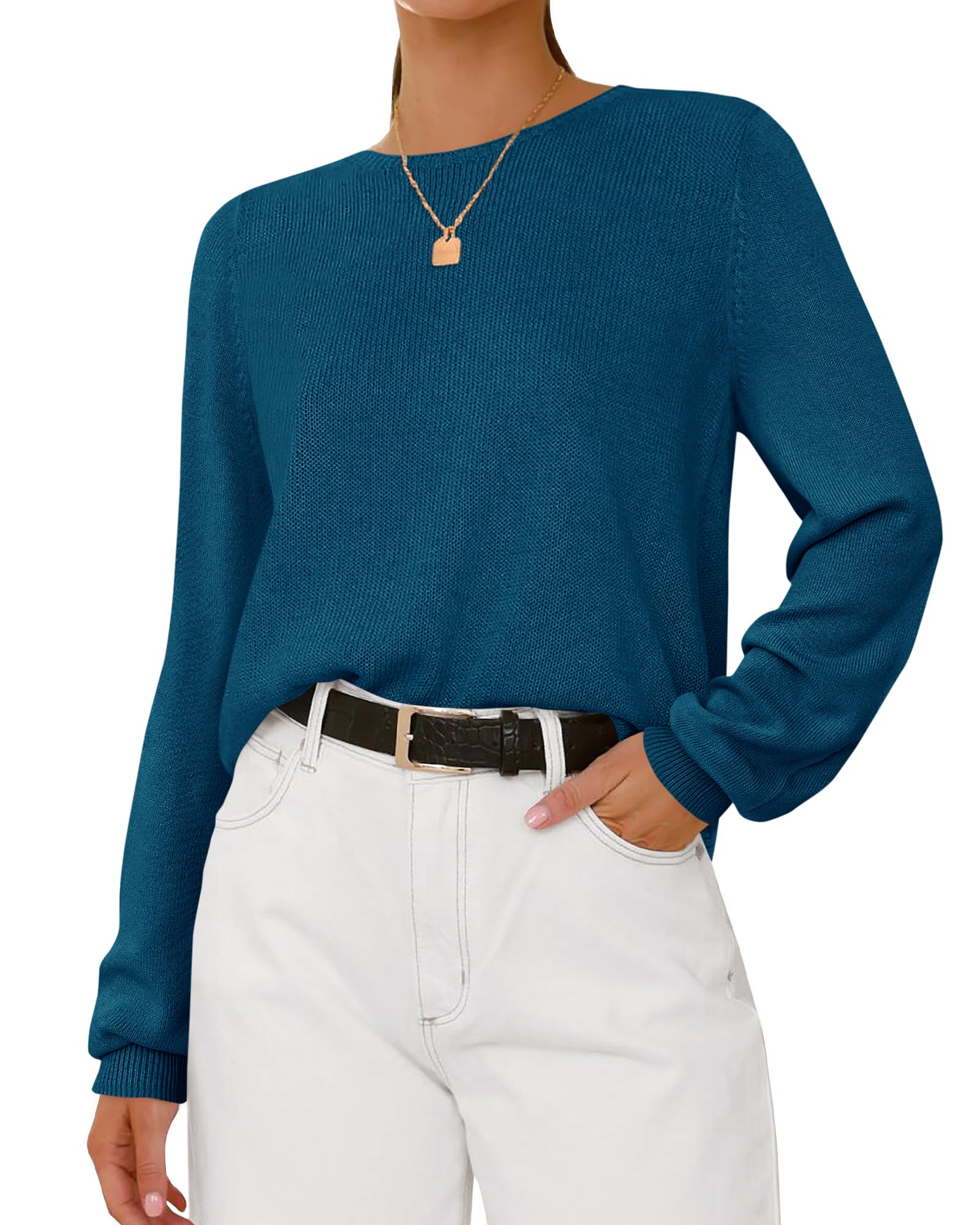 BTFBM Womens Long Sleeve Crew Neck Sweaters Spring Casual Classic Soft Loose Fit Basic Pullover Jumper Knit Top