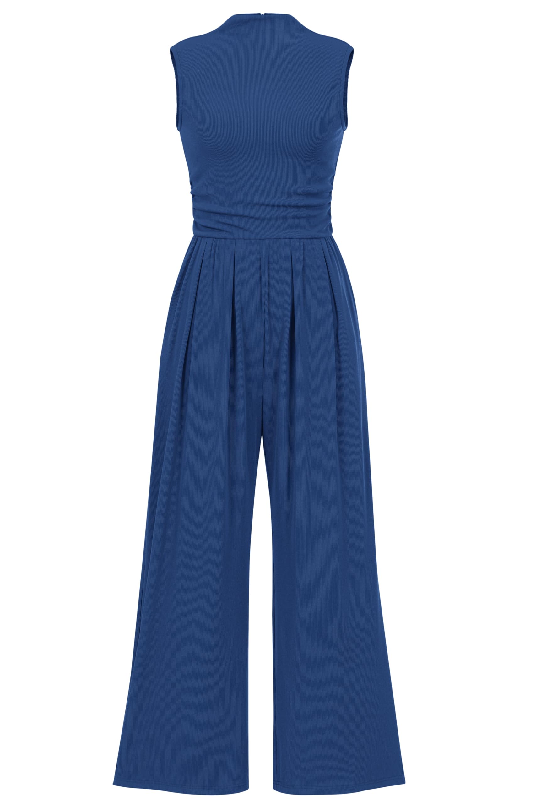PRETTYGARDEN Womens Summer Jumpsuits Dressy Casual One Piece Outfits Sleeveless Mock Neck Wide Leg Pants Rompers with Pockets
