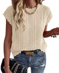 FreshPretty Sweater Vest Women Crochet Top Cap Short Sleeve Sweater Spring Summer Cable Knit Pullover Beach Vacation Outfits