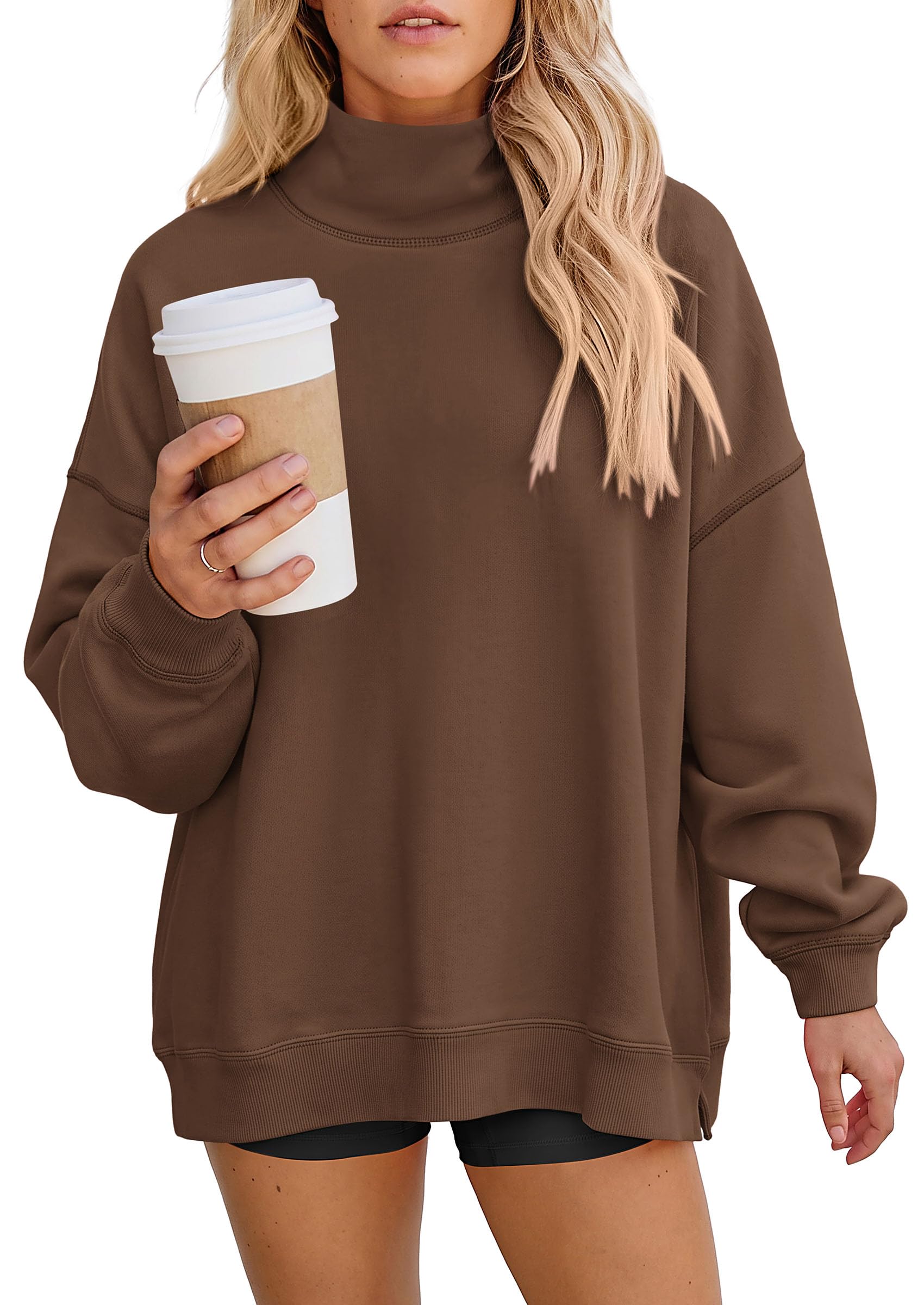 PRETTYGARDEN Womens Mock Neck Sweatshirt Oversized Pullover Loose Fit,Side Pockets,Long Sleeve Drop Shoulder Tops,Casual Lounge Work Travel Airport Outfits,Fall Fashion Winter Clothes