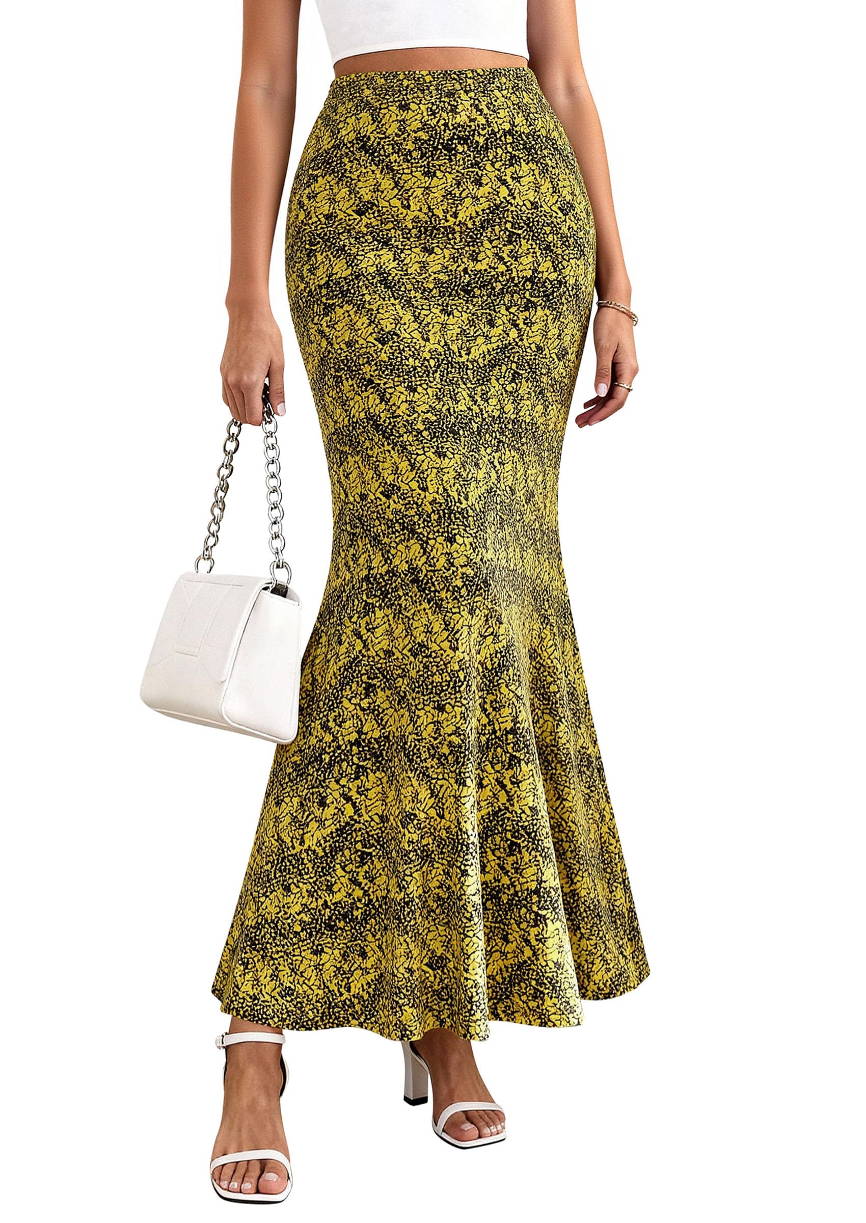 PRETTYGARDEN Maxi Skirts for Women Summer Flowy High Waisted Polka Dot Mermaid Office Work Spring Fashion Long Skirt