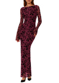PRETTYGARDEN Women's Floral Bodycon Maxi Dress Fall Elegant Mesh Long Sleeve Formal Wedding Guest Cocktail Dresses