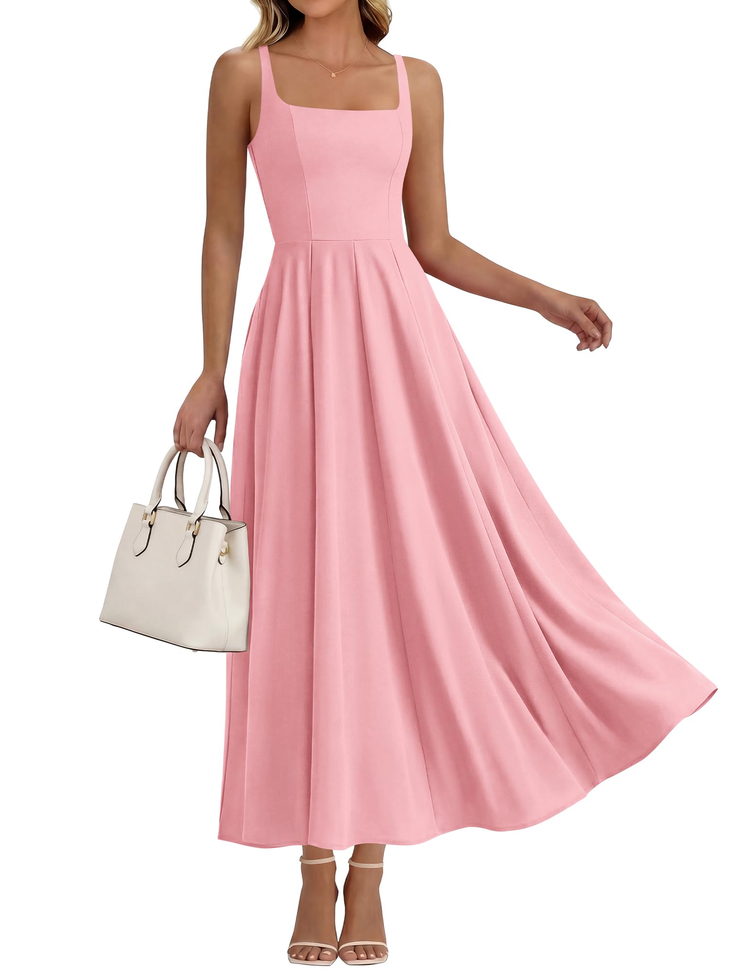 BTFBM Women Summer Square Neck Maxi Dress Spring Elegant Classy Sleeveless Formal Wedding Guest Cocktail Dresses