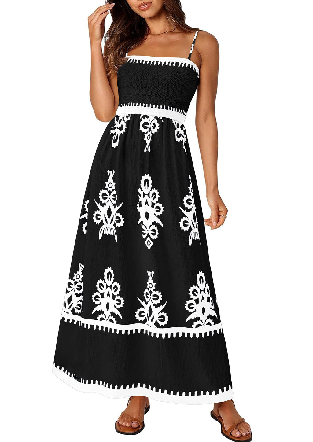 PRETTYGARDEN Summer Dress for Women Floral Sundress Spaghetti Strap Flowy Beach Vacation Boho Maxi Dresses