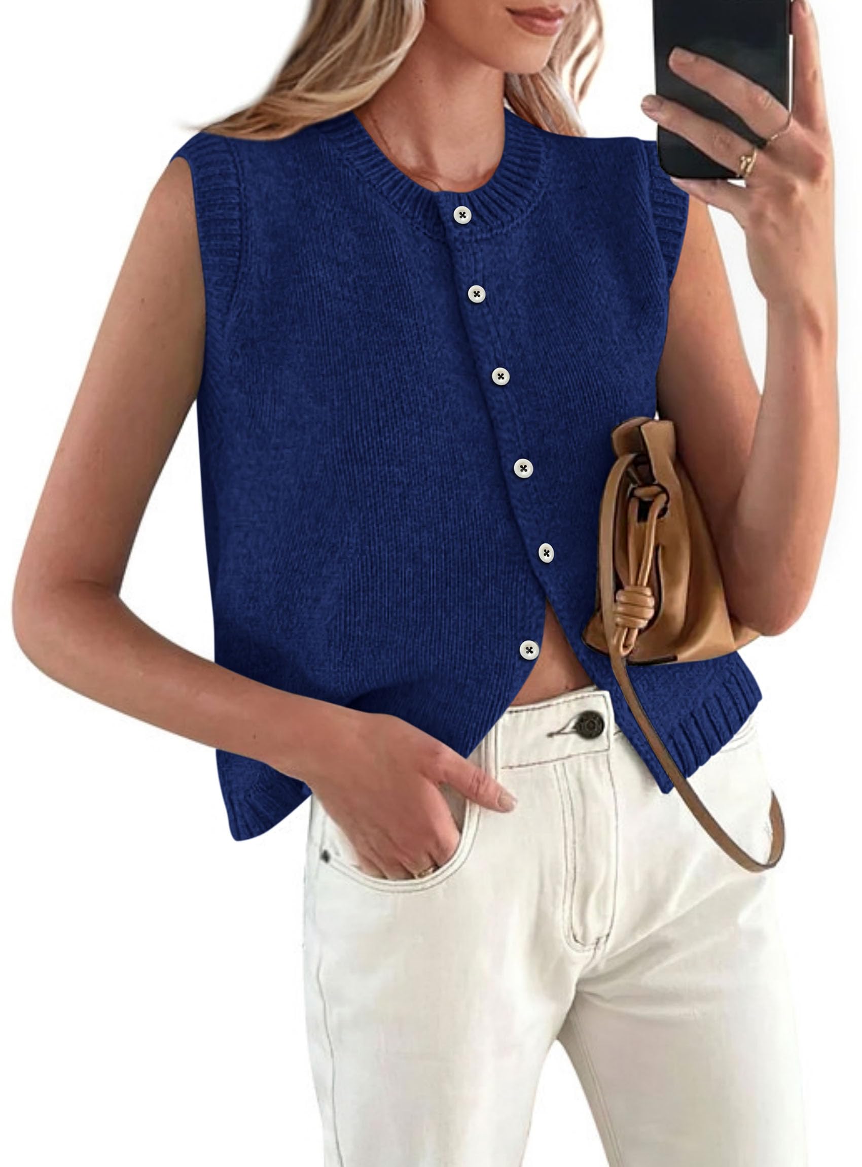 PRETTYGARDEN Sweater Vest Tops for Women Lightweight Summer Cardigan Sleeveless Button Up Knit Casual Spring Clothes