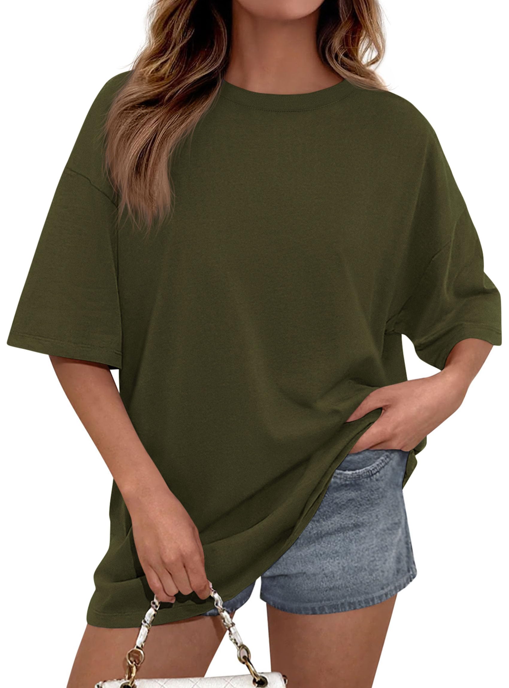 PRETTYGARDEN Women's Spring Going Out Tops Casual Short Sleeve Crewneck Loose Fit Basic Cute Tee Shirts Summer Outfits
