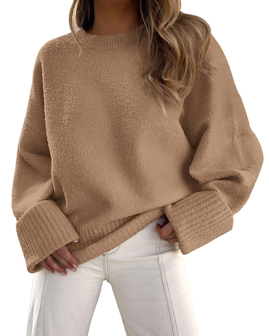 PRETTYGARDEN Women's Fall Oversized Sweaters Casual Crewneck Pullover Long Sleeve Fuzzy Chunky Knit Tops Blouse