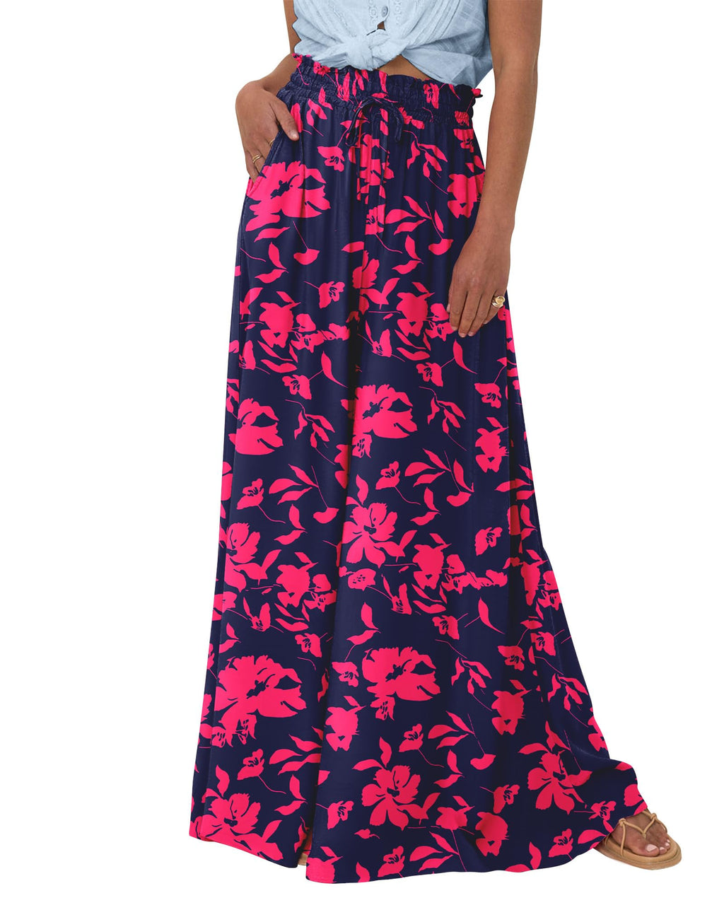 BTFBM Women Casual High Waist Wide Leg Pants Spring Summer Long Palazzo Pants Pocket Lounge Beach Vacation Clothes