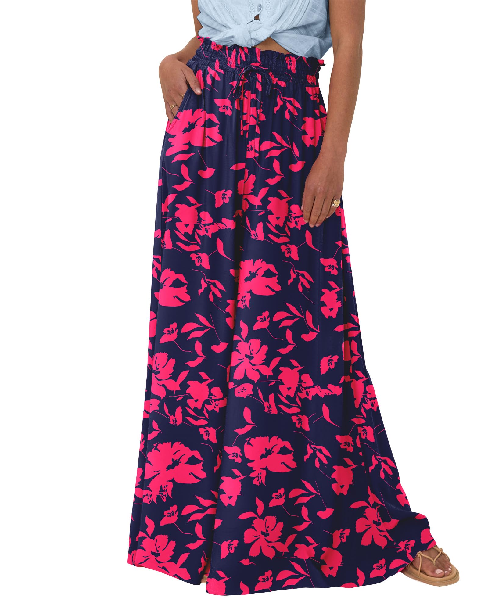BTFBM Women Casual High Waist Wide Leg Pants Spring Summer Long Palazzo Pants Pocket Lounge Beach Vacation Clothes