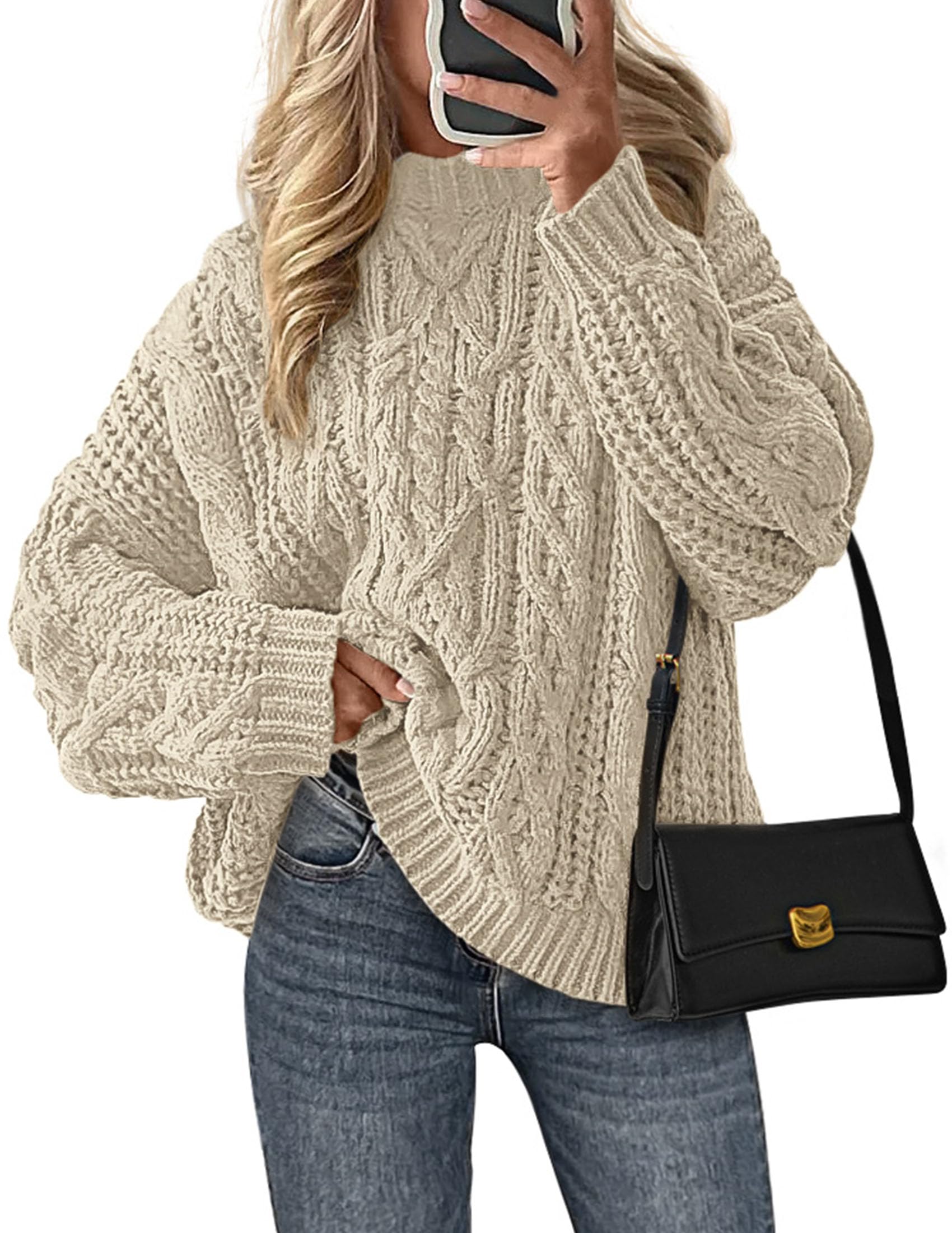 PRETTYGARDEN Women's Oversized Fall Sweaters Casual Long Sleeve Crewneck Chunky Cable Knit Pullover Tops Winter Clothes