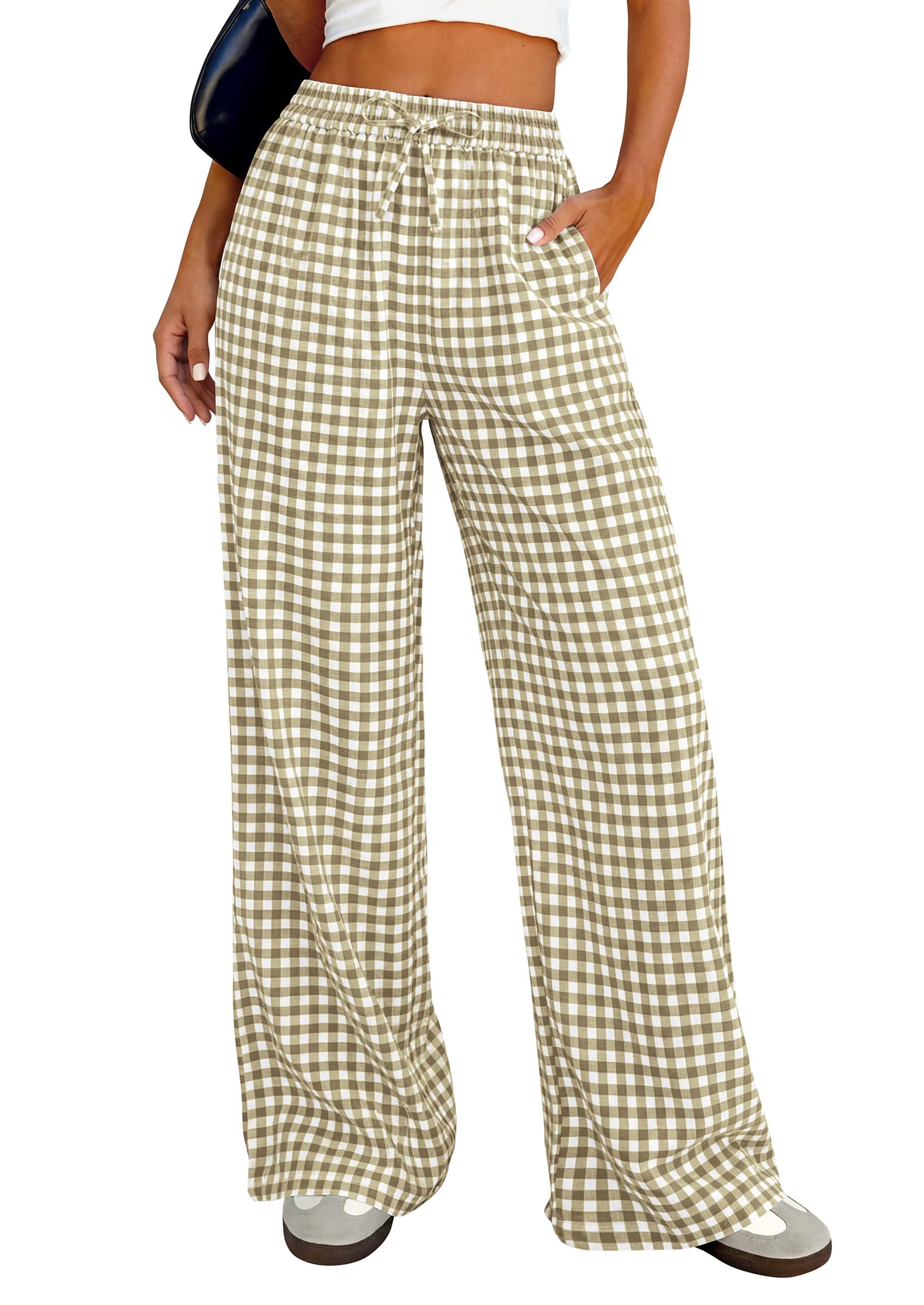 PRETTYGARDEN Women's Wide Leg Gingham Lounge Pants Summer  Casual Plaid Trousers Spring Y2K Clothes Comfy Pajama Bottoms