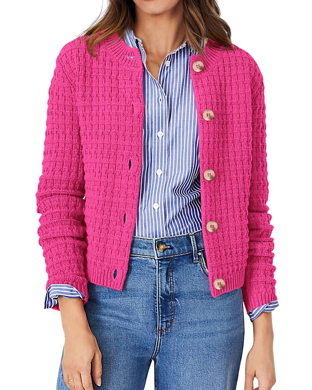 PRETTYGARDEN Women's Knit Cardigan Sweaters Casual Long Sleeve Open Front Button Down Trendy Jackets Outerwear