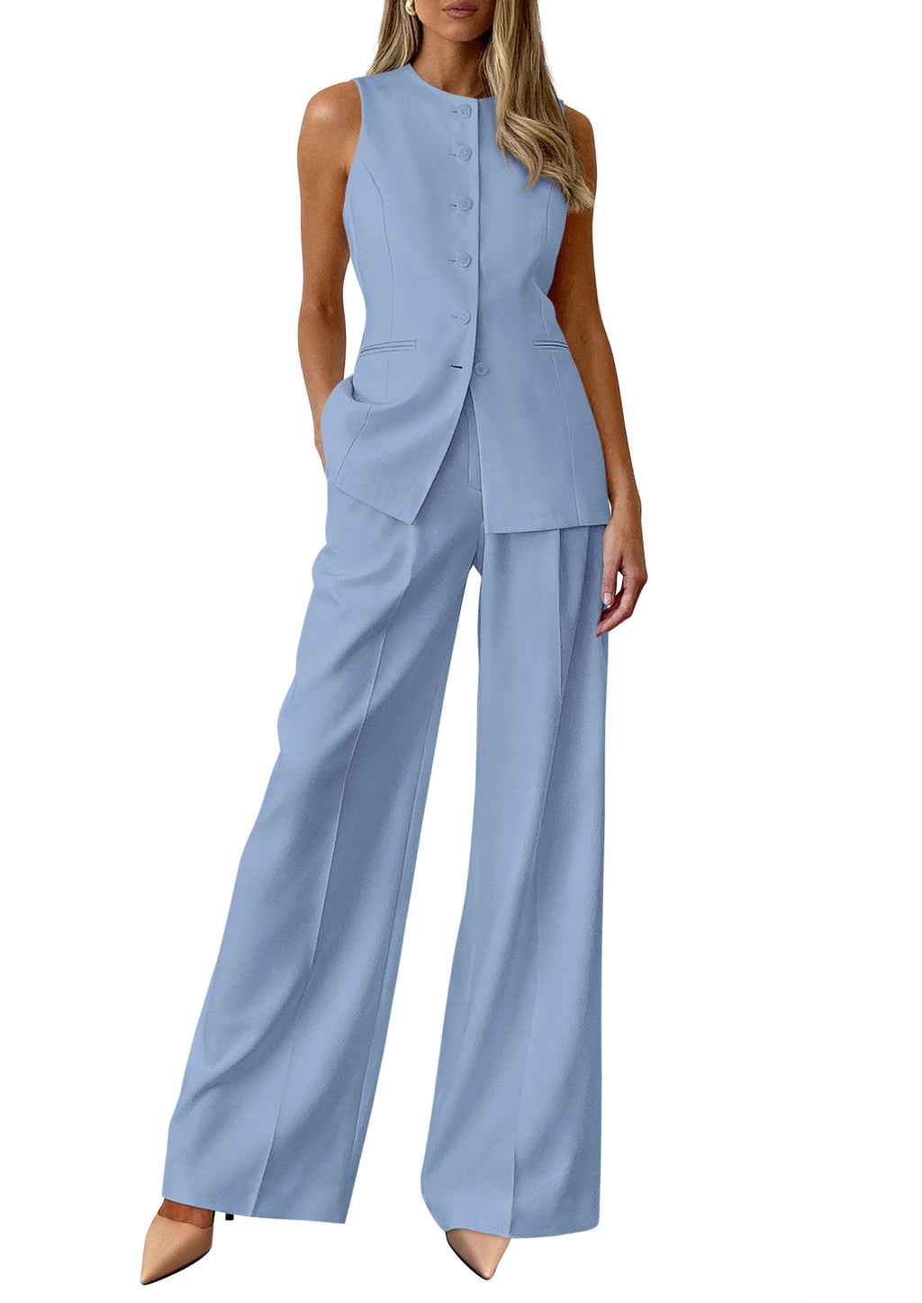 PRETTYGARDEN Women's 2 Piece Sets Summer  Work Clothes Sleeveless Blazer Vest Pants Suits Spring Business Casual Outfits