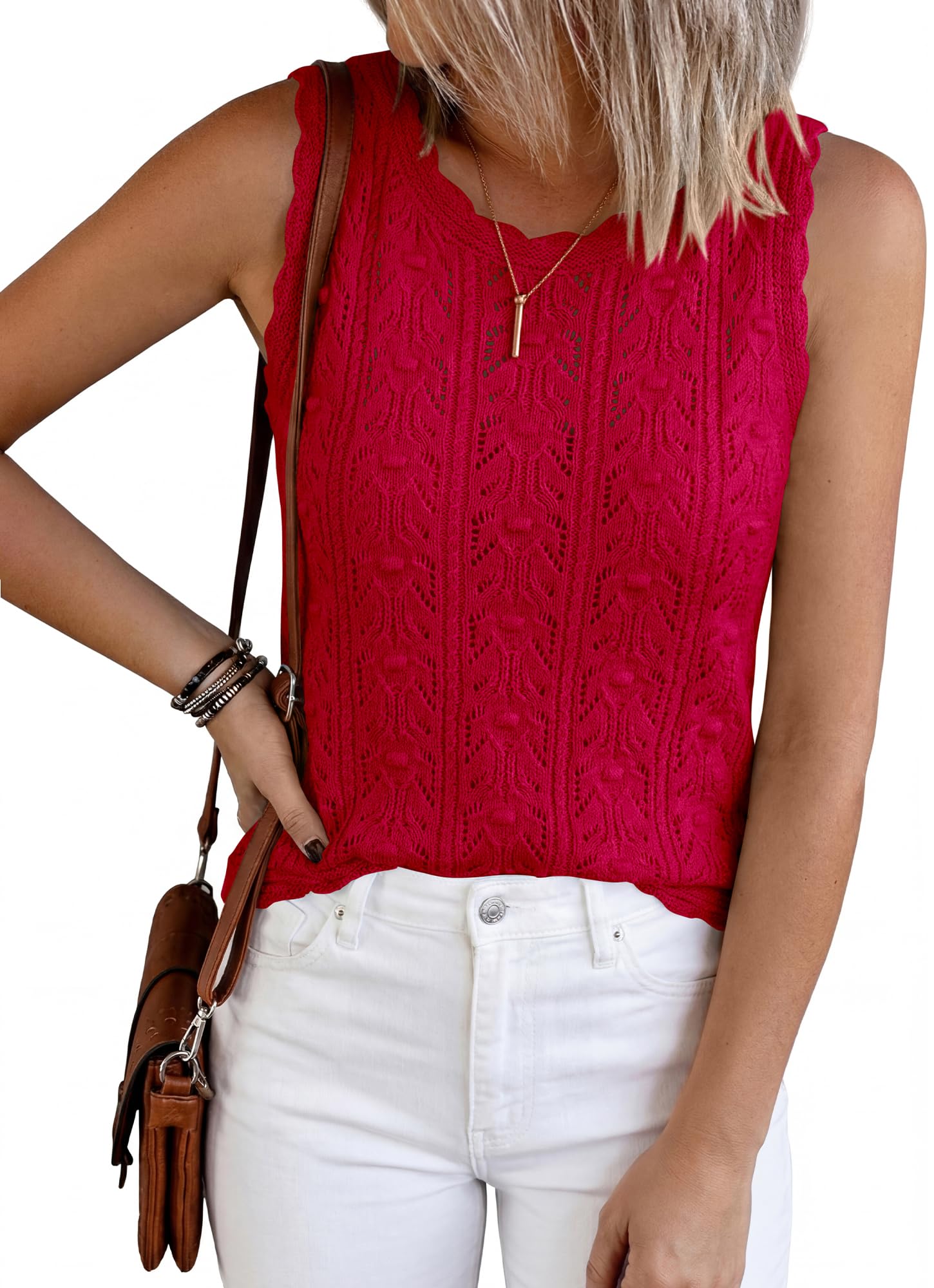 FreshPretty Crochet Tops for Women Sleeveless Knit Sweater Vest Tank Top Summer Spring Cover Ups Beach Vacation Clothes