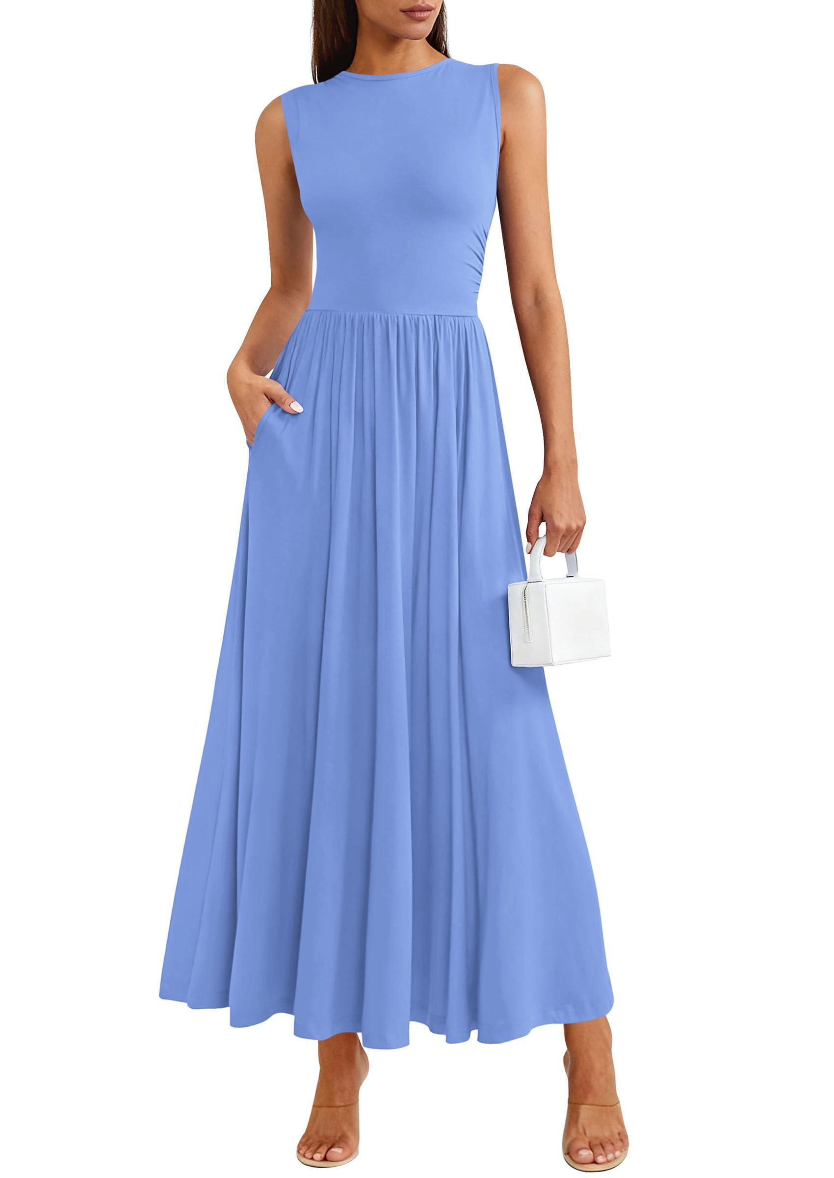 PRETTYGARDEN Summer Maxi Dresses for Women Sleeveless A Line Flowy Long Casual Sundress Wedding Guest Fashion Clothing