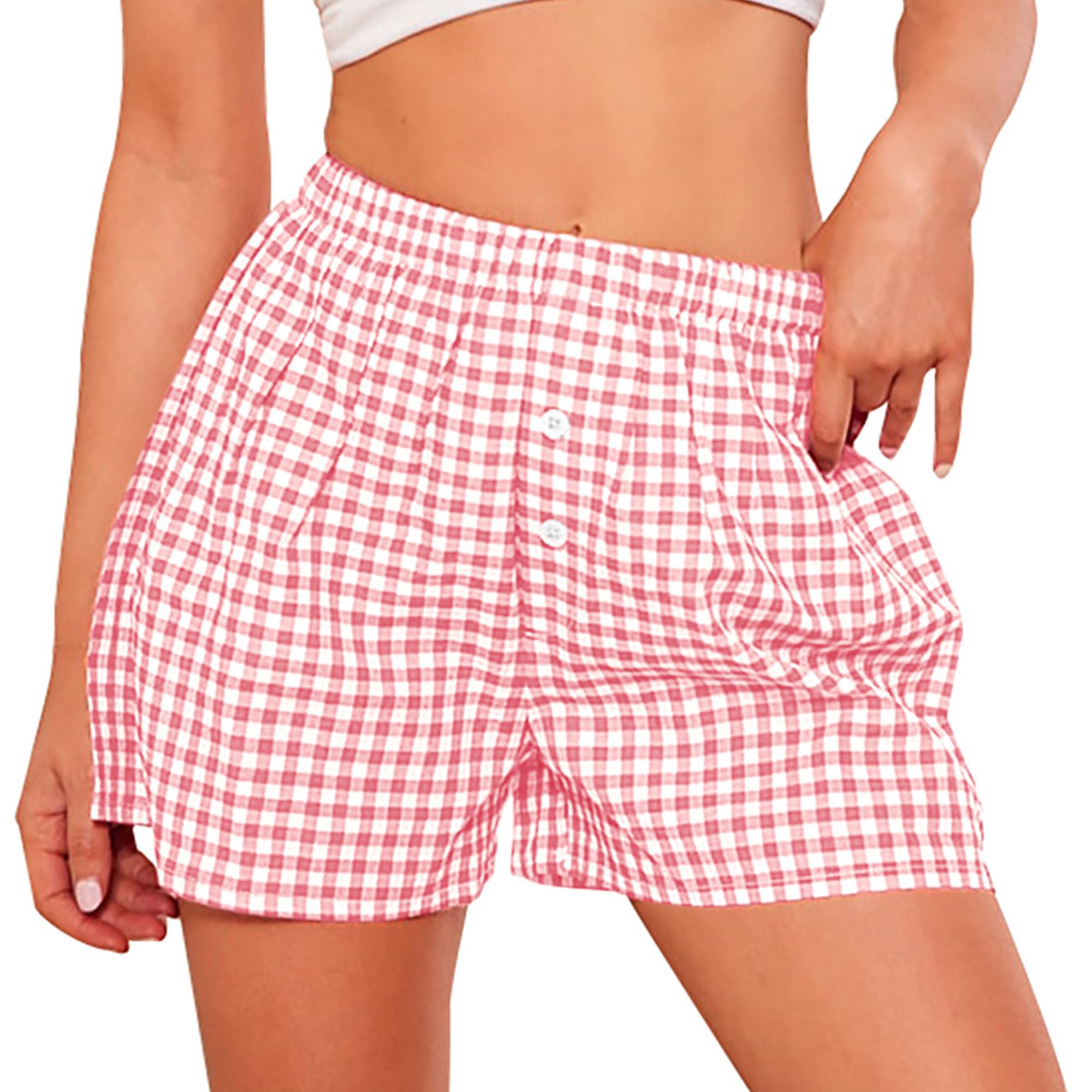 PRETTYGARDEN Womens Shorts Boxers Summer Gingham Pajama Lounge Sleep Y2K Plaid Pj Shorts Beach Bottoms