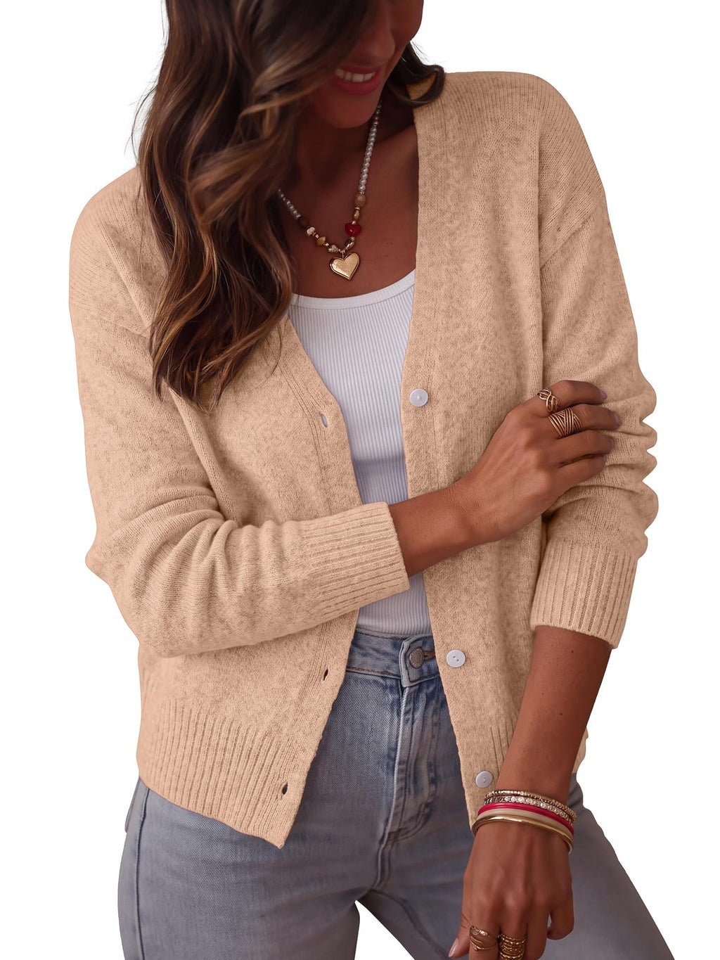 BTFBM V Neck Cardigan Sweaters for Women 2026 | Long Sleeve Knit Sweater, Button Down Shrug Tops, Open Front, Lightweight Cardigans, Business Casual Outfits,Fall Winter Clothing
