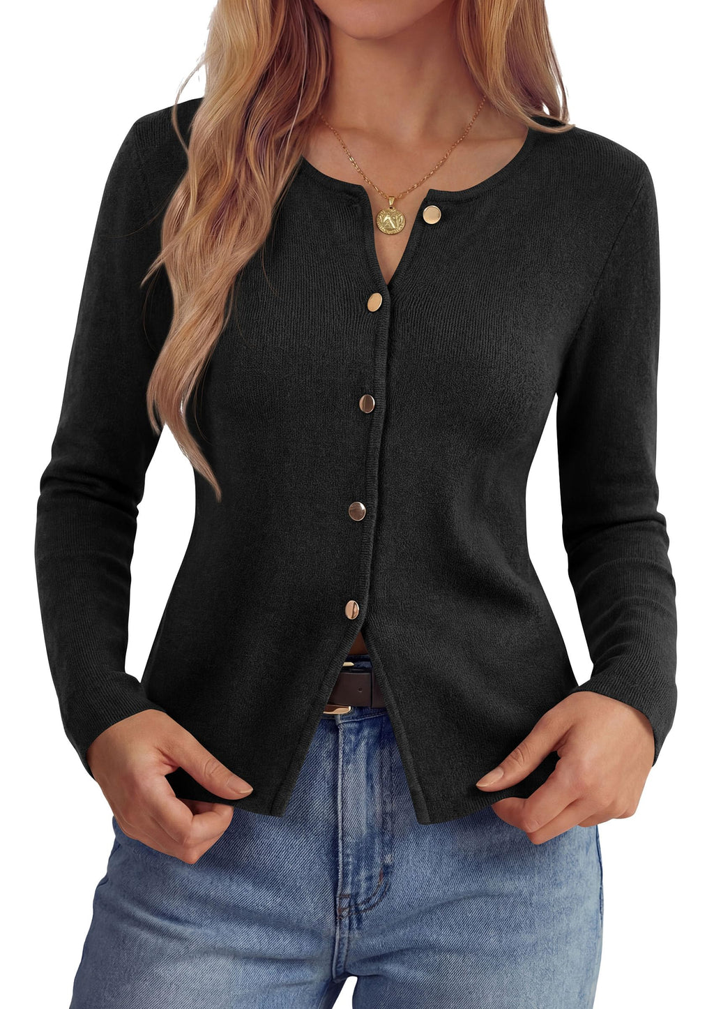 PRETTYGARDEN Button Up Cardigan Sweaters for Women | Slim Fitted Knitwear,Long Sleeve Lightweight Knit Cardigans,Business Casual Outfits Work Tops,Layering Piece for Fall&Winter