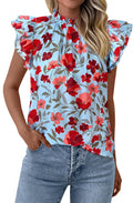 PRETTYGARDEN Women's Ruffle Short Sleeve Summer Tops Trendy Floral Trim Neck Casual Dressy Chiffon Boho Blouses Shirts