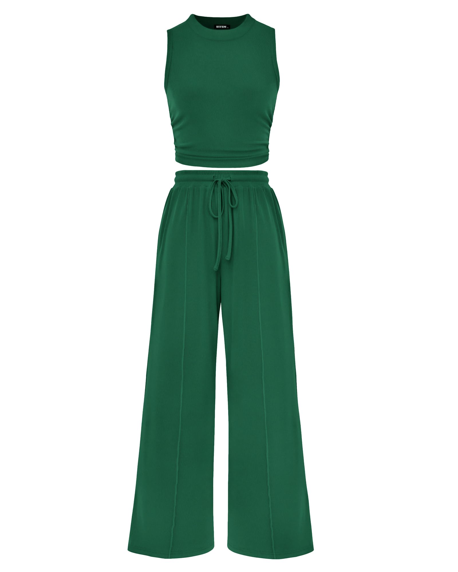 BTFBM Summer Outfits For Women Cropped Sleeveless Tank Tops Wide Leg Pants 2 Piece Sets Beach Lounge Set Clothing