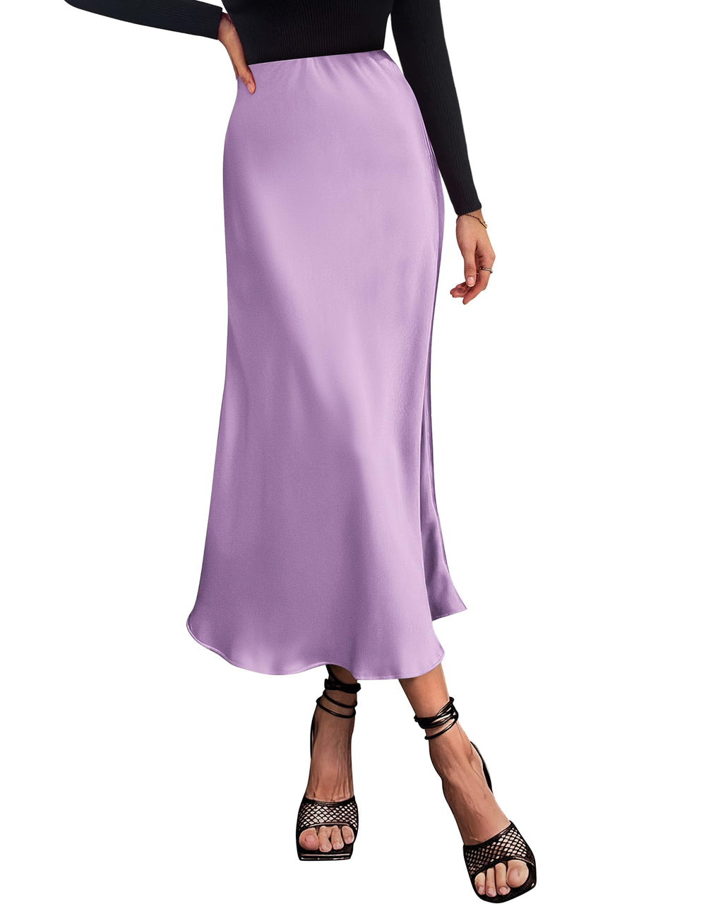 BTFBM Summer Womens Skirts Silk Elegant High Waist Flowy Long Satin A-Line Midi Skirt Cocktail Wedding Party