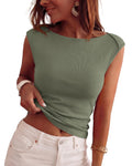BTFBM Women's Ribbed Tank Tops Summer Cap Sleeve Boat Neck Slim Fitted Knit Basic Casual Tee Shirts Fashion Clothes