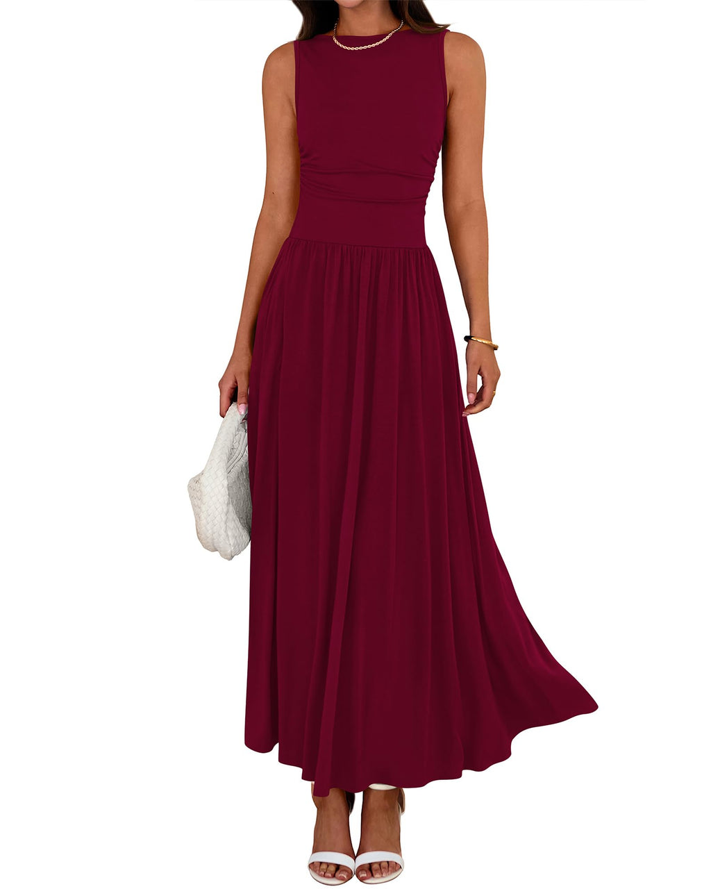 BTFBM Summer Maxi Dresses for Women Spring Sleeveless Casual Ruched High Waisted Long Sundress Flowy Beach Dress