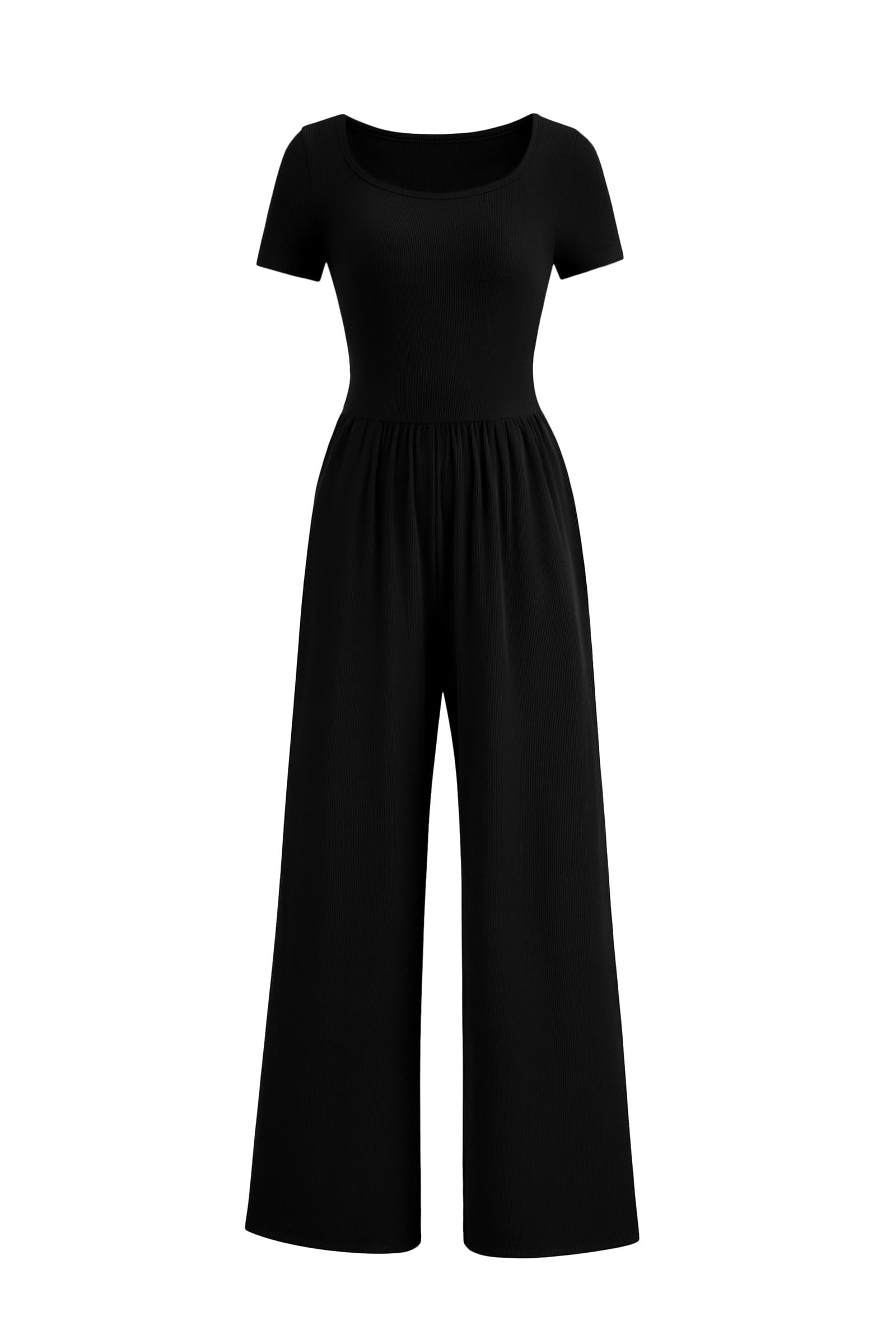 PRETTYGARDEN Women's Summer One Piece Jumpsuits Dressy Casual Short Sleeve Square Neck Wide Leg Rompers Travel Outfit Clothes