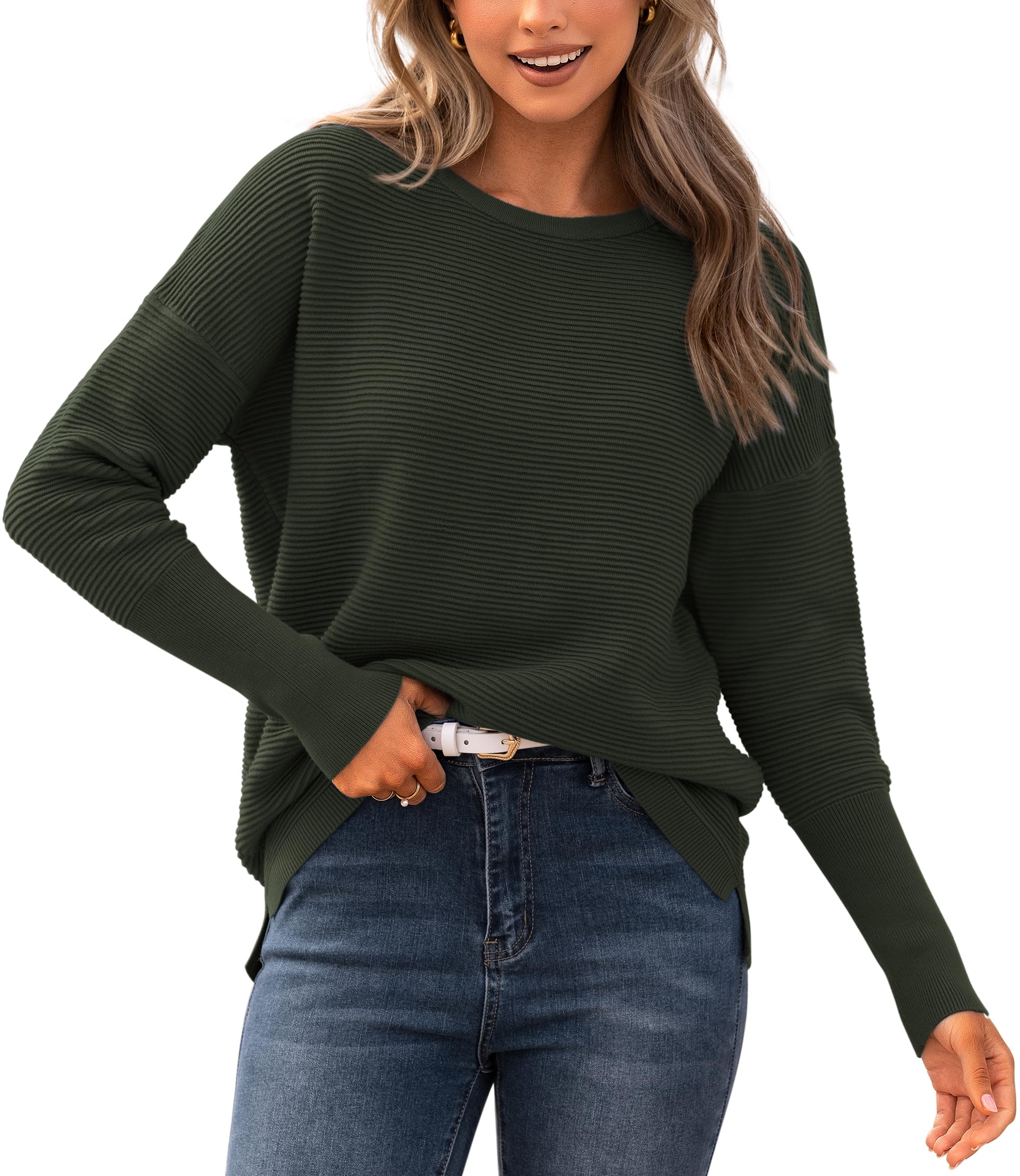 FreshPrettyFall Sweaters for Women Casual Long Sleeve Sweater Striped Loose Fit Pullover Tops