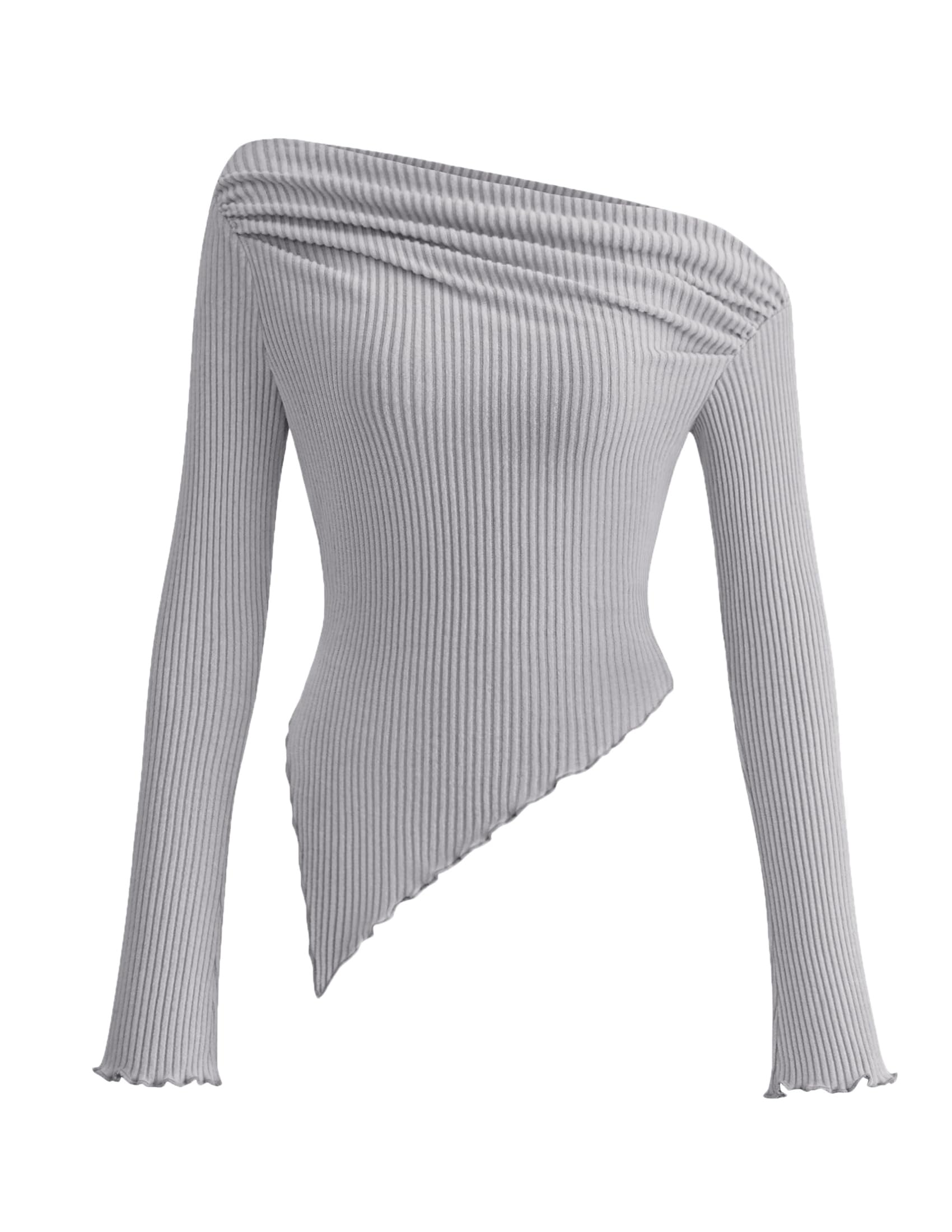 PRETTYGARDEN Women's Spring Long Sleeve Y2K Crop Top Trendy Off Shoulder Asymmetrical Fitted Knit Tee Shirts Going Out Tops