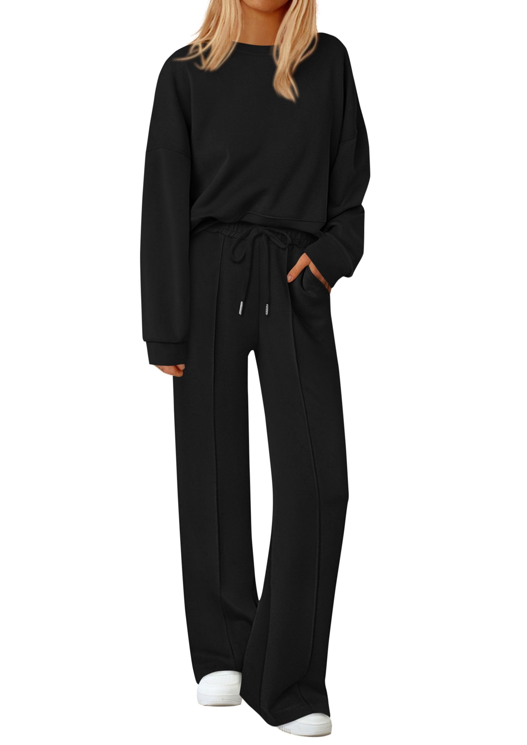 PRETTYGARDEN 2 Piece Sets For Women Fall Trendy Long Sleeve Sweatshirt Wide Leg Pants Loungewear Set Matching Sweatsuit