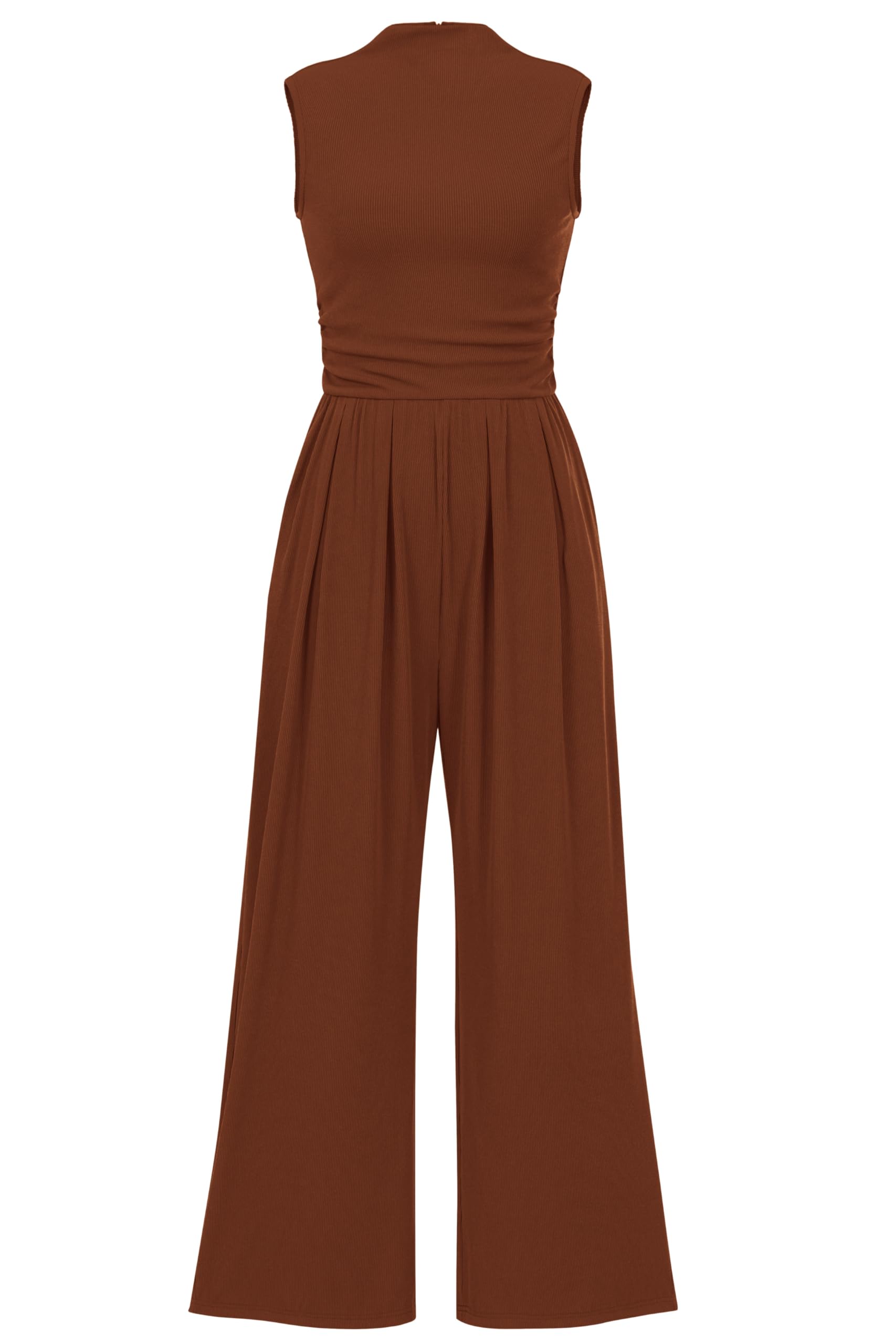 PRETTYGARDEN Womens Summer Jumpsuits Dressy Casual One Piece Outfits Sleeveless Mock Neck Wide Leg Pants Rompers with Pockets
