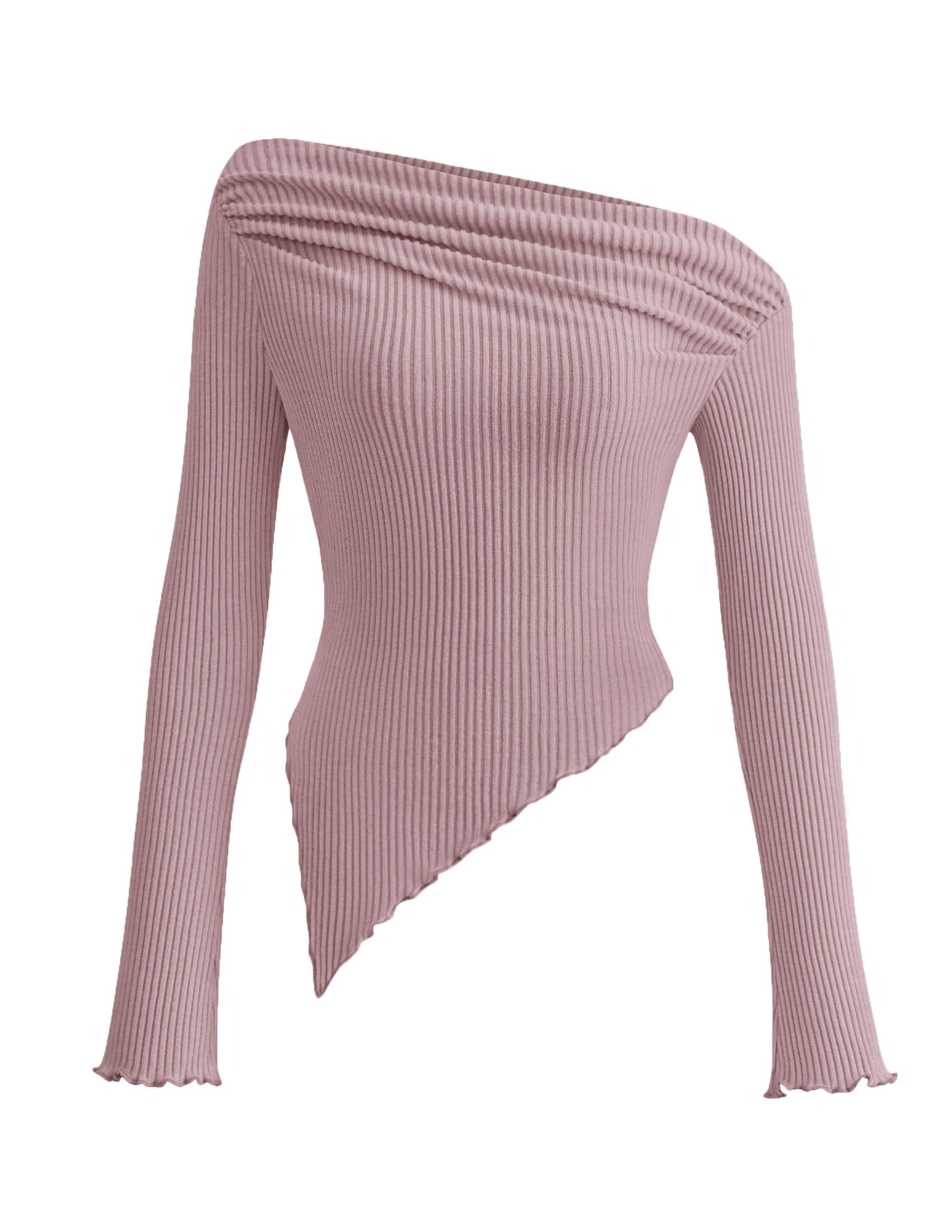 PRETTYGARDEN Women's Spring Long Sleeve Y2K Crop Top Trendy Off Shoulder Asymmetrical Fitted Knit Tee Shirts Going Out Tops