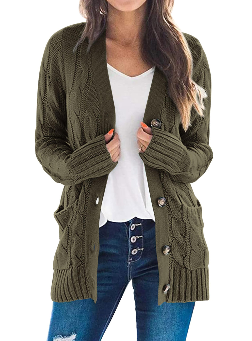 PRETTYGARDEN Women's Open Front Cardigan Sweaters Fall Fashion Button Down Cable Knit Chunky Winter Clothing Outerwear Coats