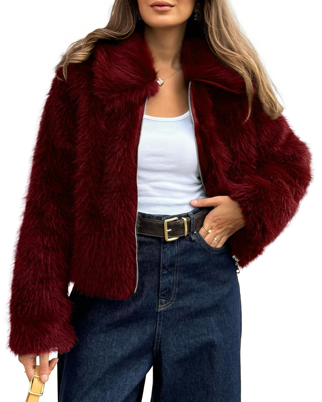 BTFBM Faux Fur Jacket Women Fluffy Winter Cropped Coats Zip Up Fuzzy Jackets Long Sleeve Furry Coat Fall Clothes