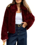 BTFBM Faux Fur Jacket Women Fluffy Winter Cropped Coats Zip Up Fuzzy Jackets Long Sleeve Furry Coat Fall Clothes