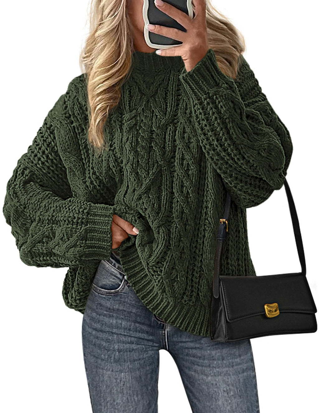 PRETTYGARDEN Women's Oversized Fall Sweaters Casual Long Sleeve Crewneck Chunky Cable Knit Pullover Tops Winter Clothes