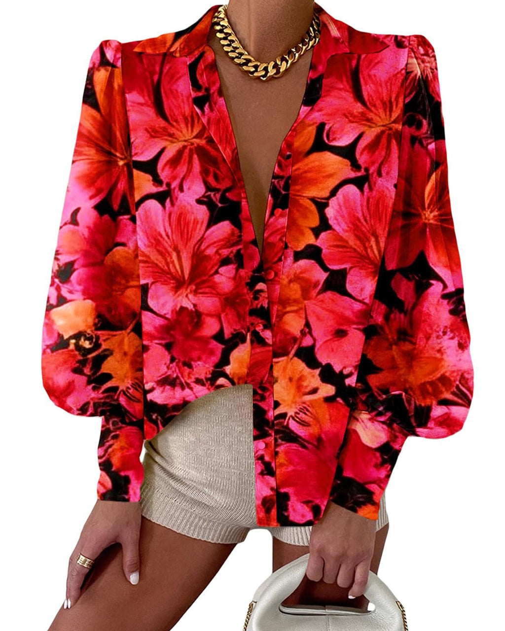 BTFBM Women Fashion Button Down Shirts V Neck Boho Printed Long Sleeve Blouses Dressy Casual Spring Fall Tops