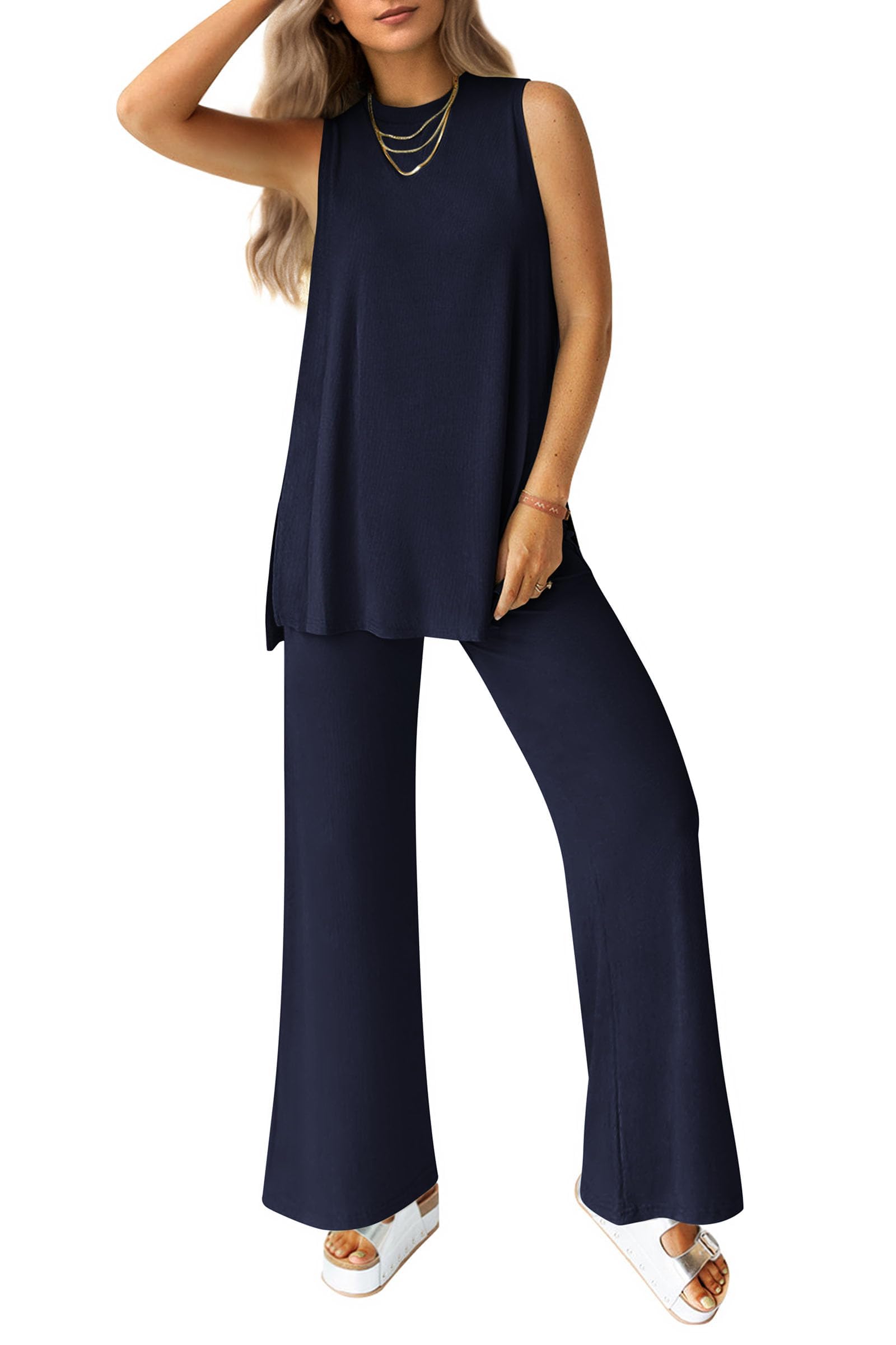 PRETTYGARDEN Women's 2 Piece Lounge Set Summer Casual Loose Tank Top Wide Leg Pants Matching Travel Outfits Tracksuit