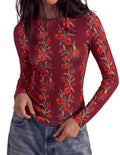 PRETTYGARDEN Womens Long Sleeve Shirts Floral Y2K Tops Soft Lightweight Ribbed Knit Top,Fitted Waist,Crew Neck Slim Fit,Going Out Vacation Outfits,Layering Fall Winter Clothes