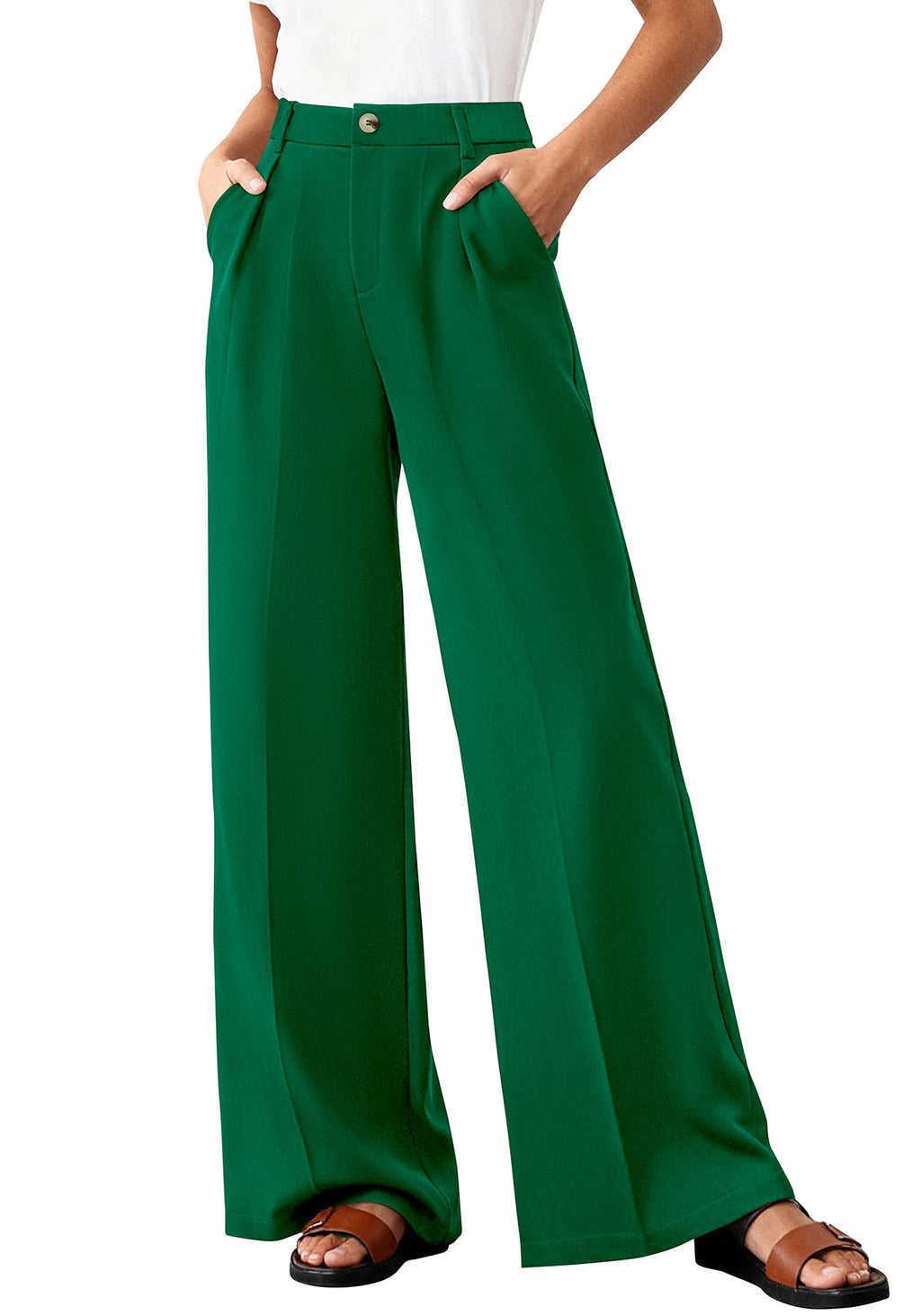 BTFBM Wide Leg Pants Woman High Waisted Button Business Casual Dressy Trousers Office Work Palazzo Pants Pockets