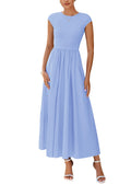 PRETTYGARDEN Women's Summer Casual Long Dresses Cap Sleeve Patchwork A Line Flowy Modest Elegant Homecoming Maxi Dress